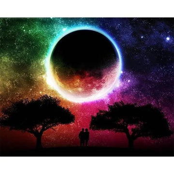 A Couple In Front Of The Moon Multi Colors