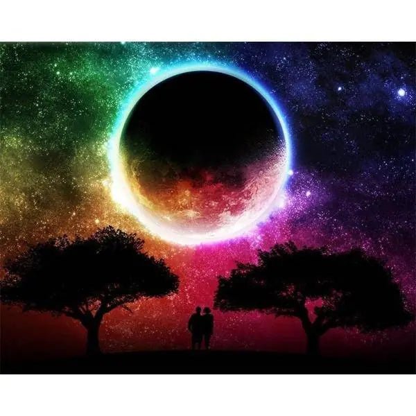 A Couple In Front Of The Moon Multi Colors
