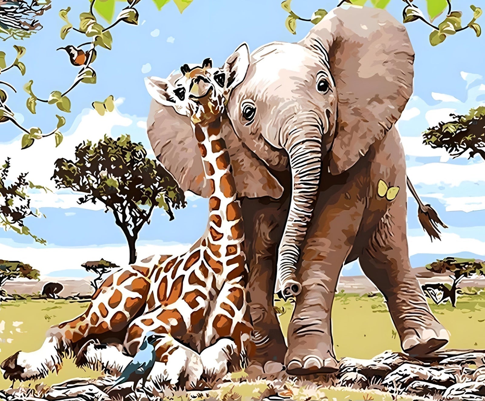 A Giraffe And An Elephant Together