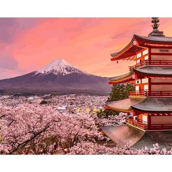 Asian Landscape With Cherry Tree