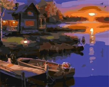 Beautiful Evening River and House
