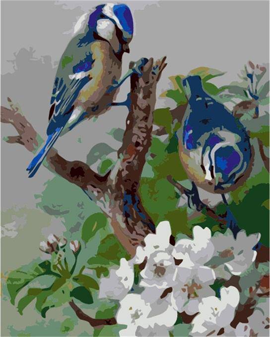 Blue Bird and White Flower