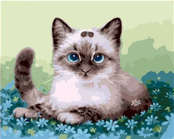 Blue Flowers With Cat