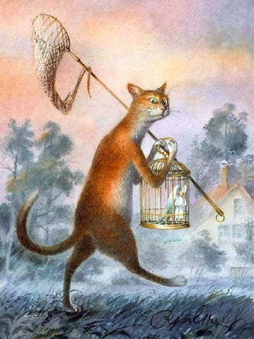Cat and Bird in a cage