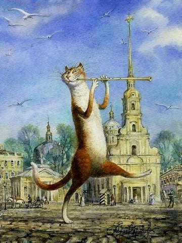Cat playing Flute