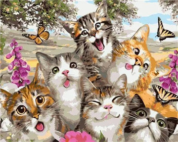 Cheerful Cats With Butterfly