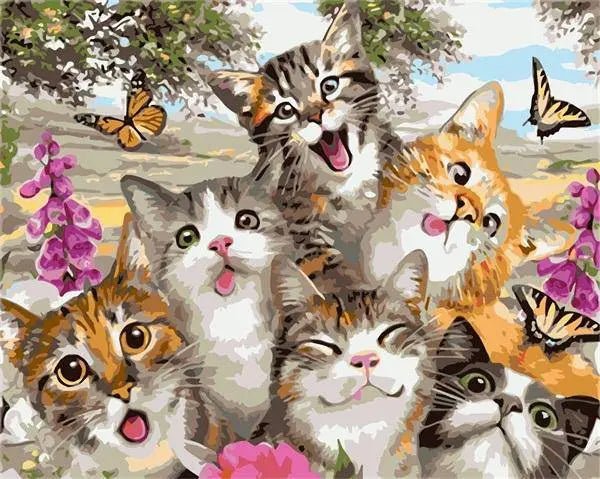 Cheerful Cats With Butterfly
