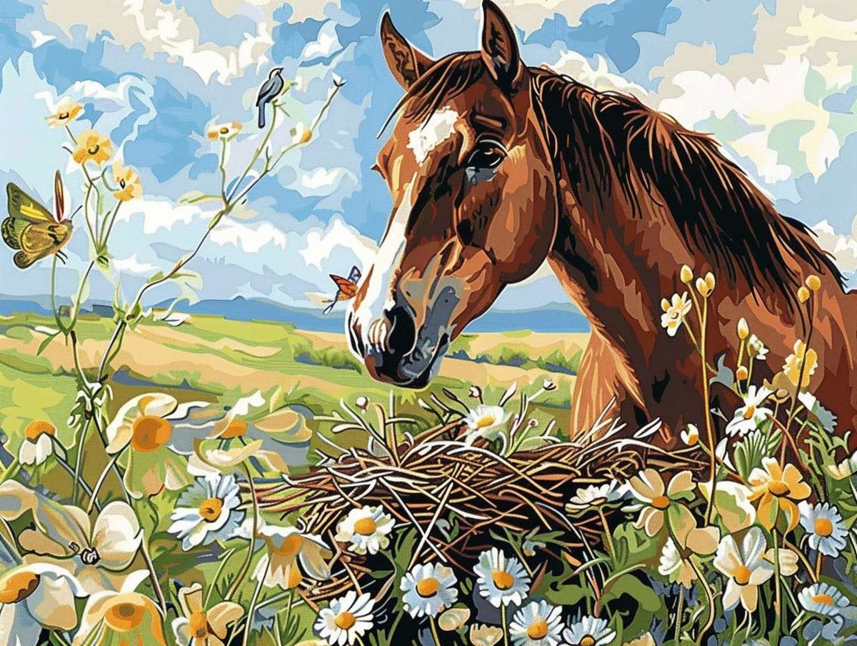 Chestnut Horse & Wildflower Meadow