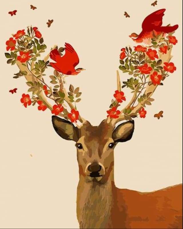 Deer and Birds