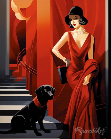 Art Deco Woman with her Dog