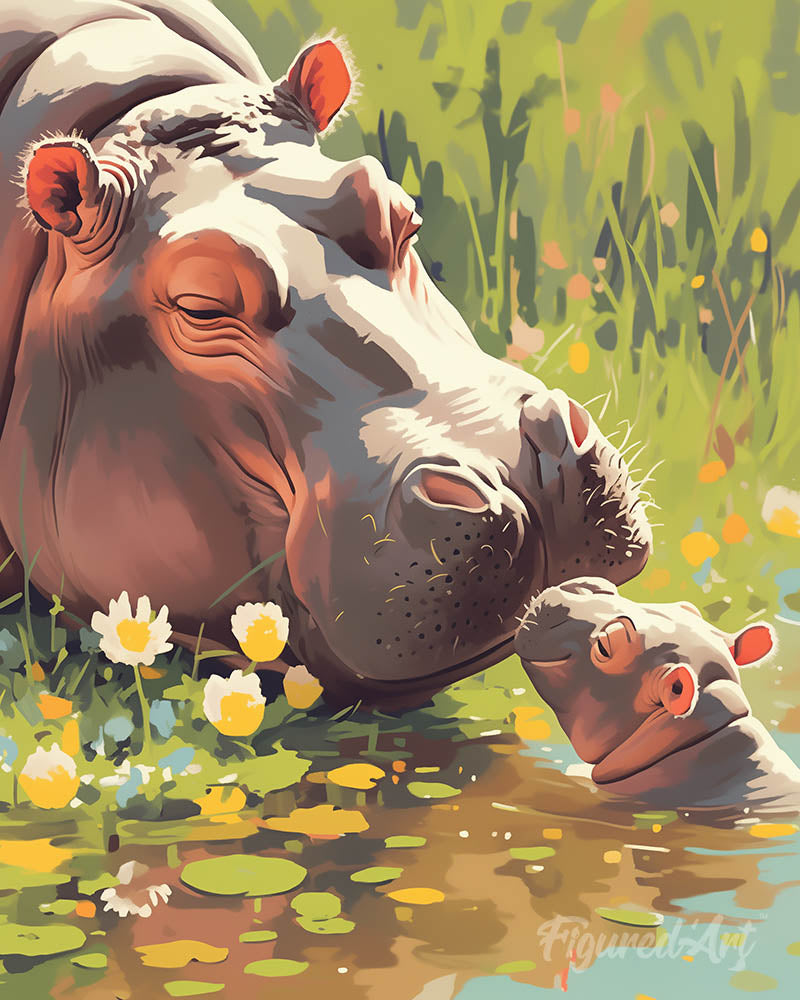 Baby Hippo Kissing Mom