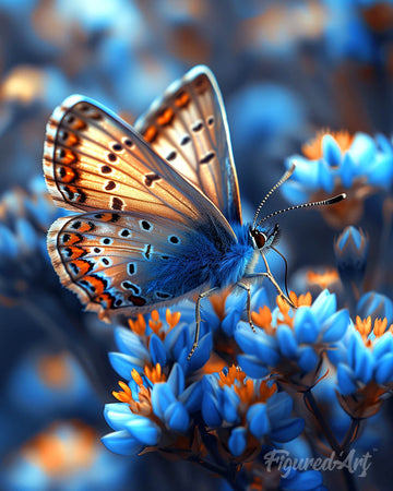 Butterfly and Blue Flowers