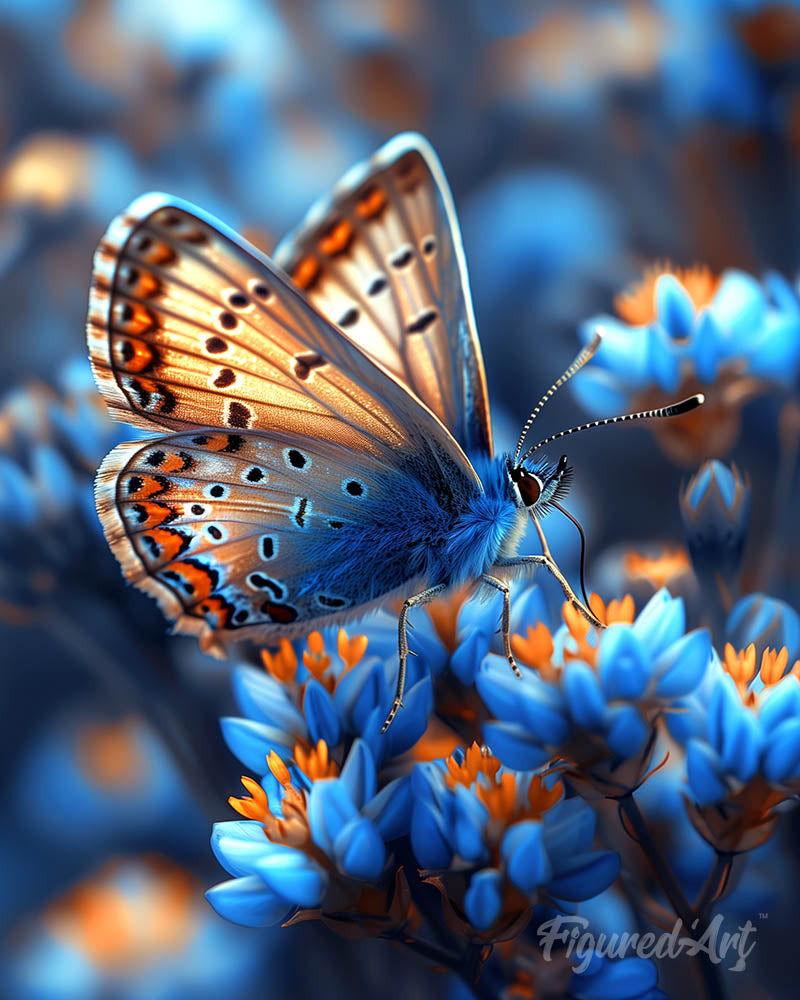 Butterfly and Blue Flowers