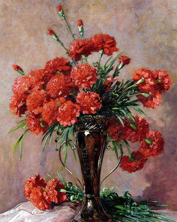 Carnations in a silver vase - Abbott Fuller Graves