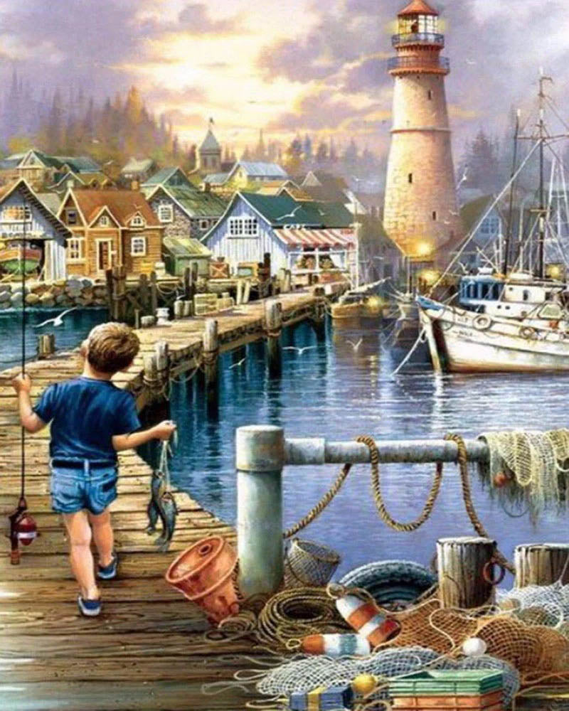 Child walking on the harbor