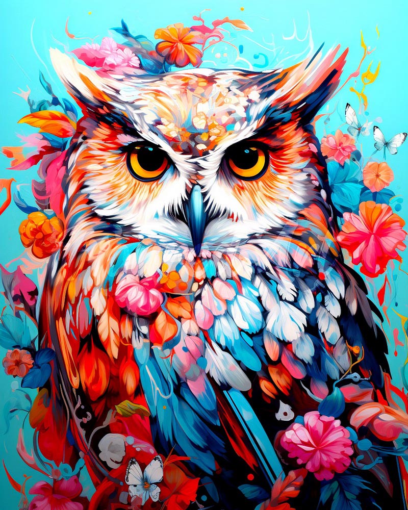Colorful Owl in Bloom