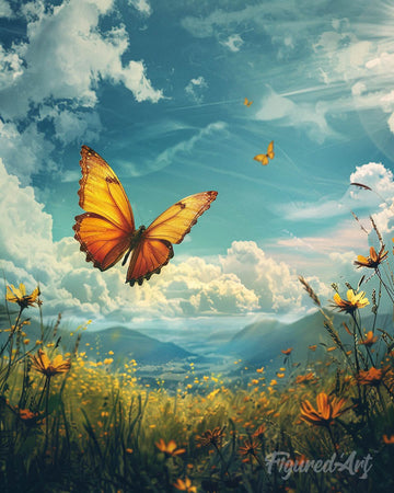 Copper Butterfly Under a Blue Sky