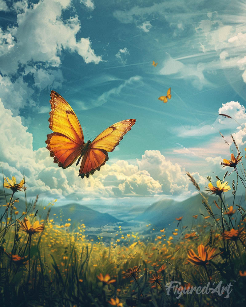 Copper Butterfly Under a Blue Sky