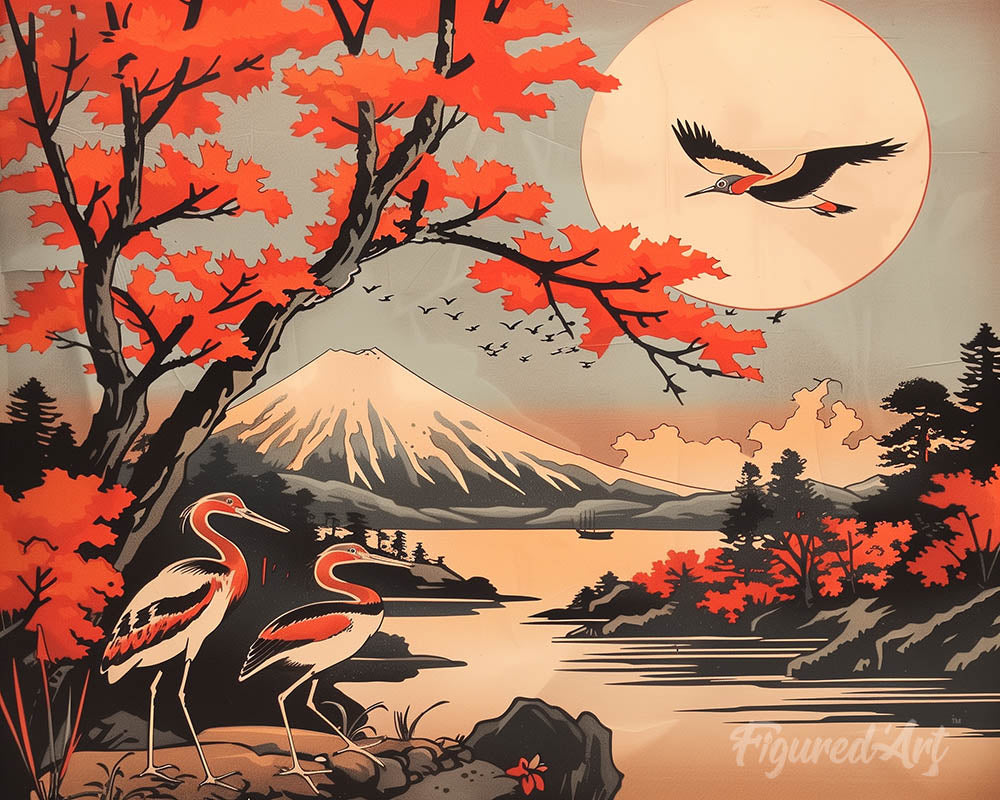 Cranes and Mount Fuji View