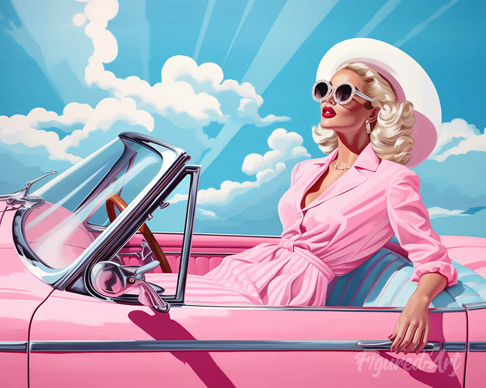 Diva in a Pink Retro Car