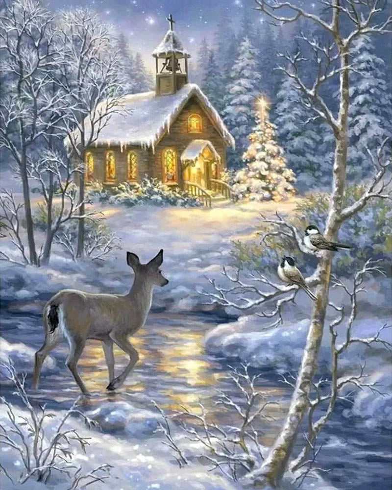 Doe crossing the river in winter