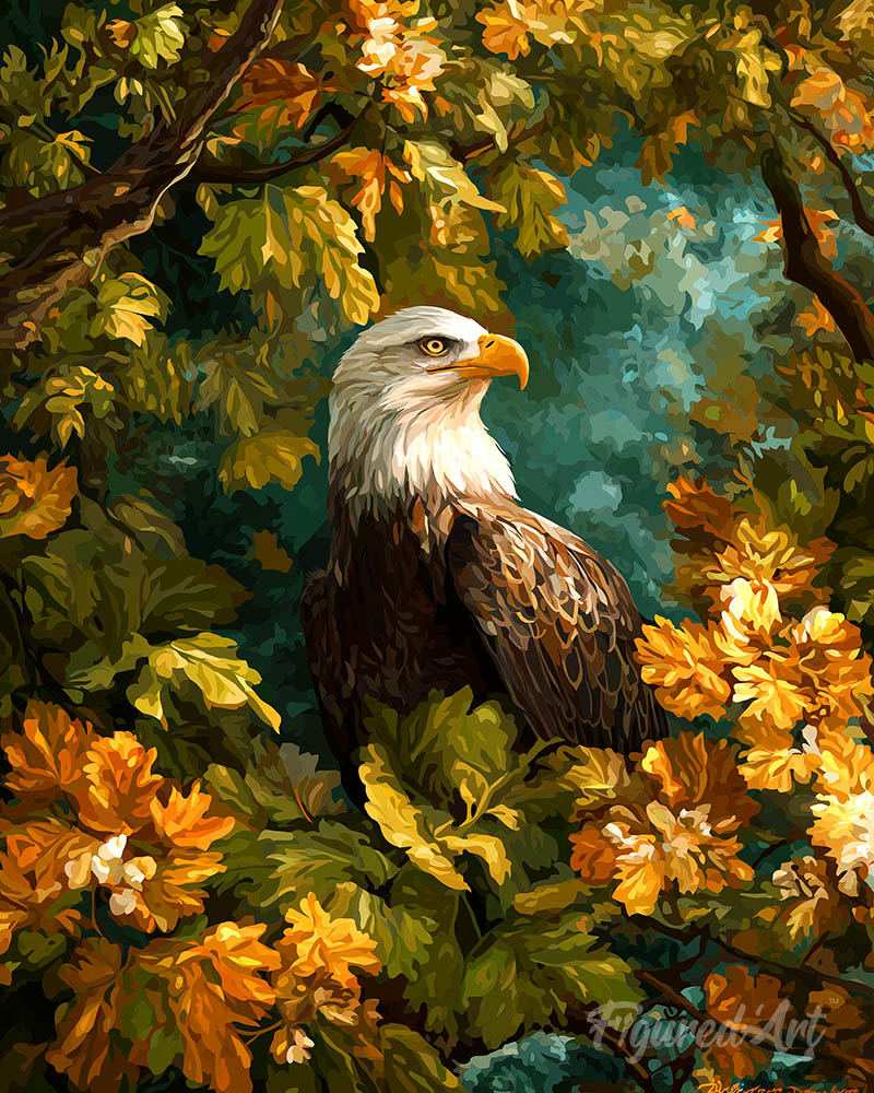 Eagle Among Golden Leaves