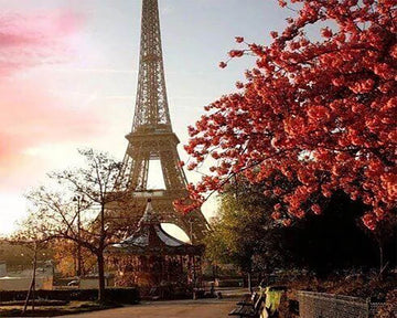 Eiffel Tower and Red Flowers