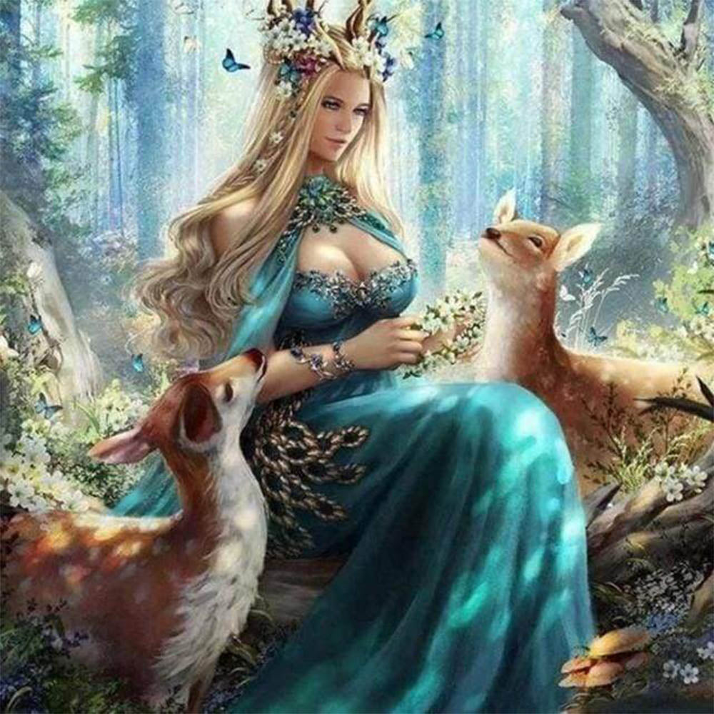 Fairy and Fawns in the Forest