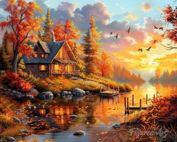 Fall Sunset by the Cabin