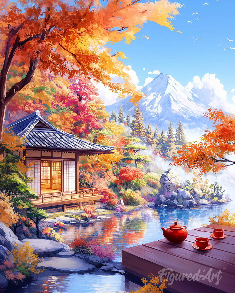Fall Tea House by the Lake