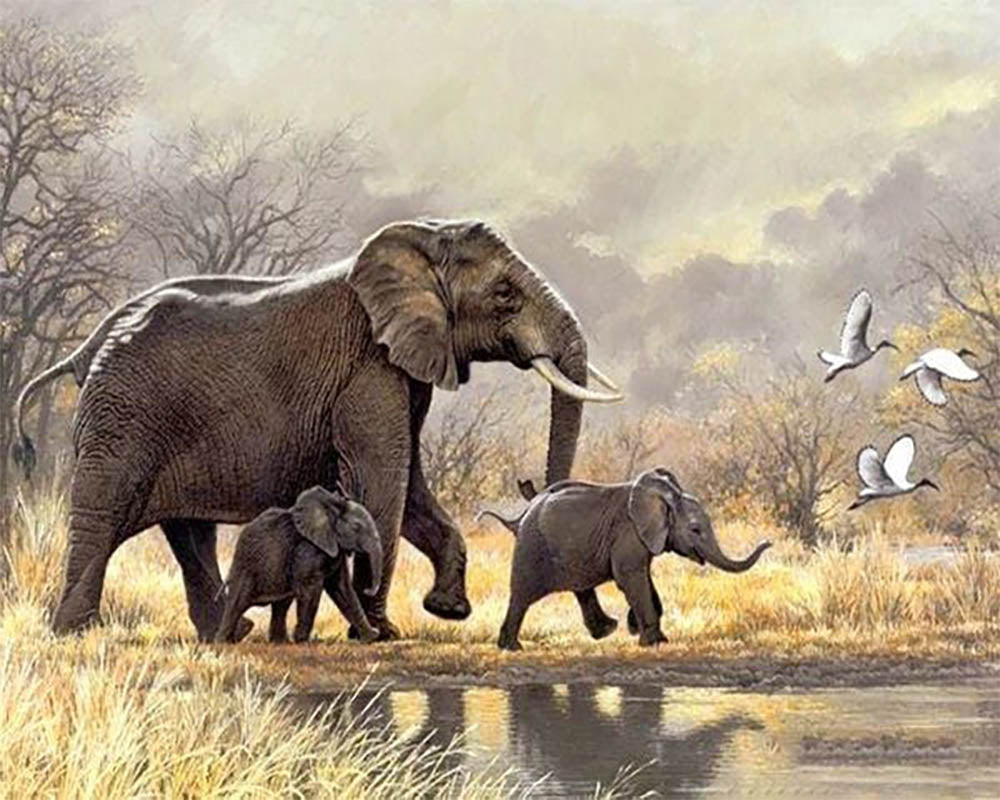 Family of Elephants in the savannah