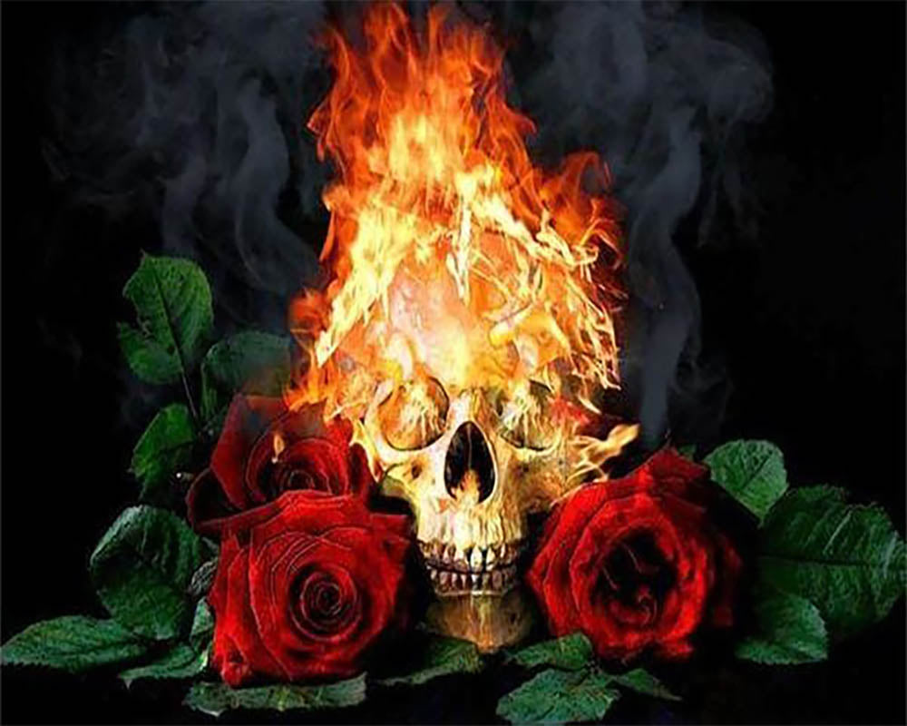 Fire Skull and Roses