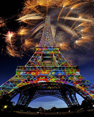 Fireworks and Eiffel Tower