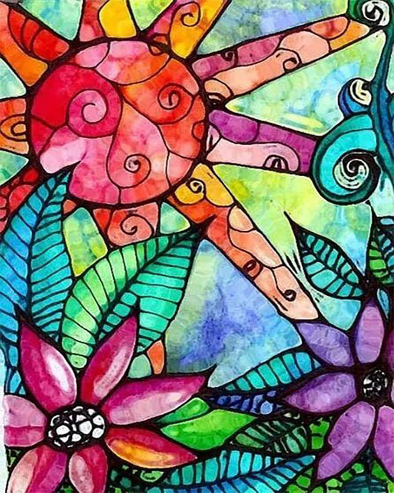 Flowers and Sun Stained Glass