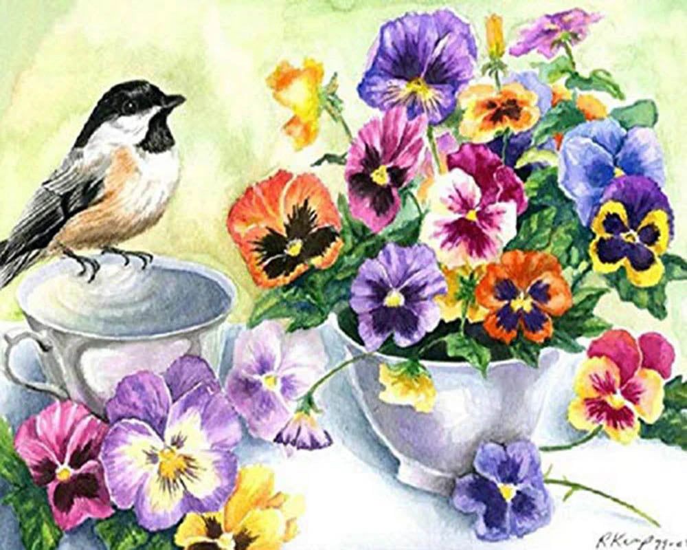 Flowers and little bird
