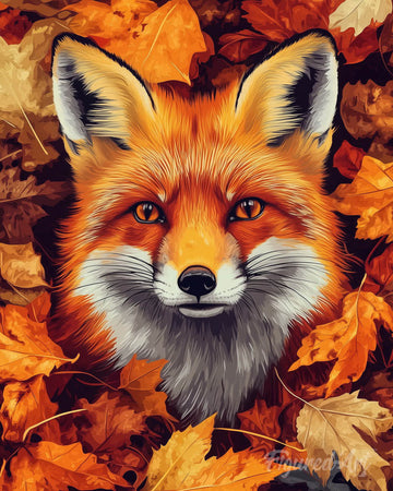 Fox in Fall Leaves