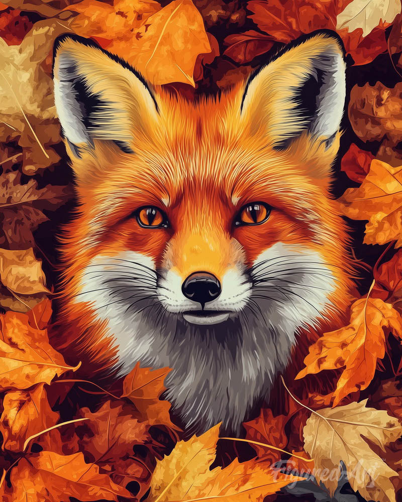 Fox in Fall Leaves