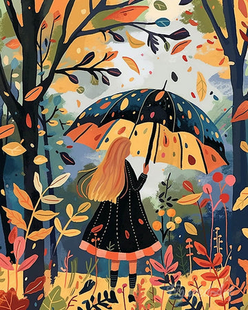 Girl with Umbrella in Fall
