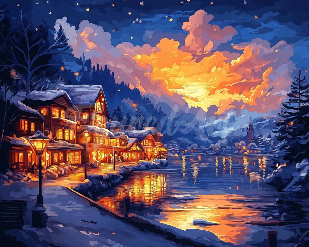 Glowing Lakeside Village