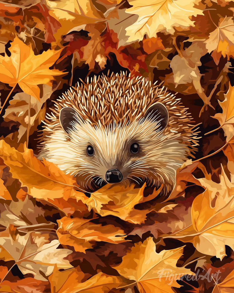 Hedgehog in Fall Leaves