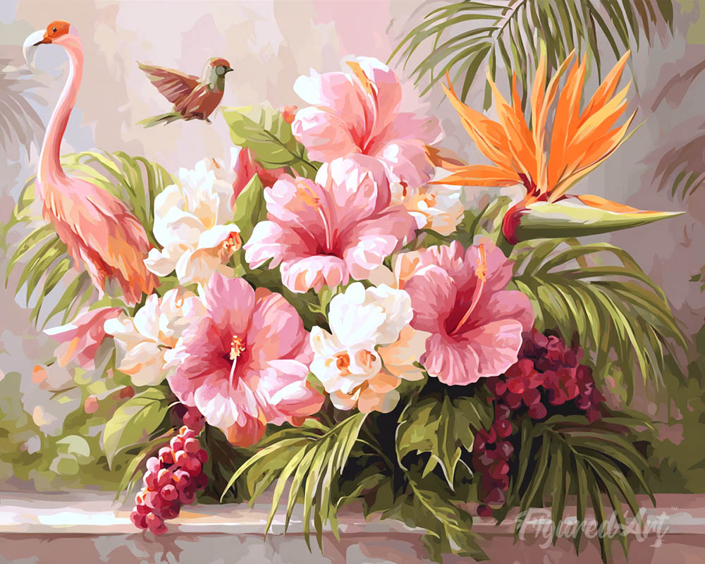 Hibiscus and Flamingo