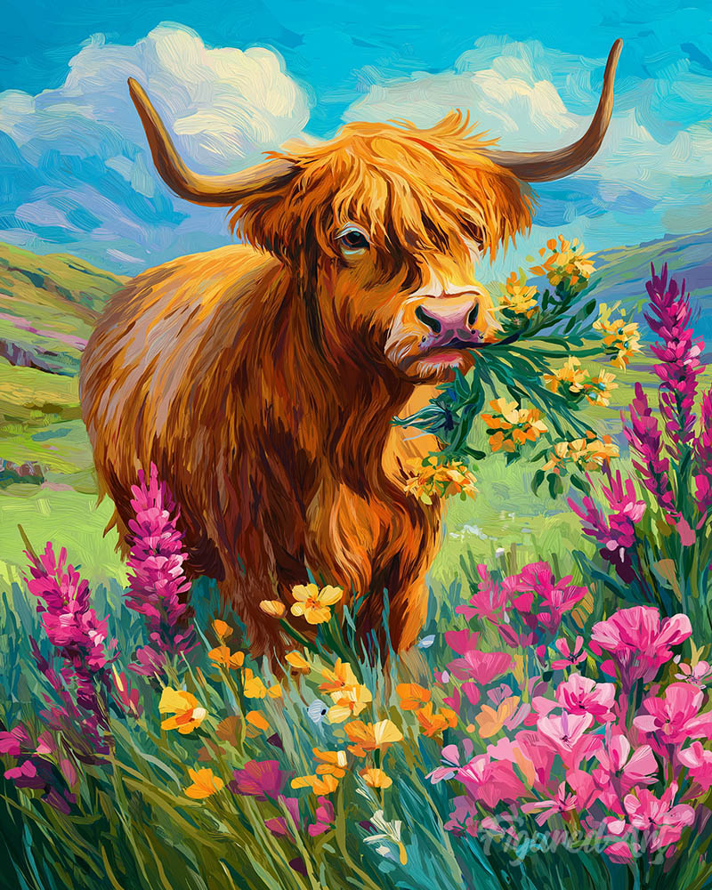 Highland Cow Flower Bliss