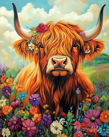 Highland Cow Flower Portrait