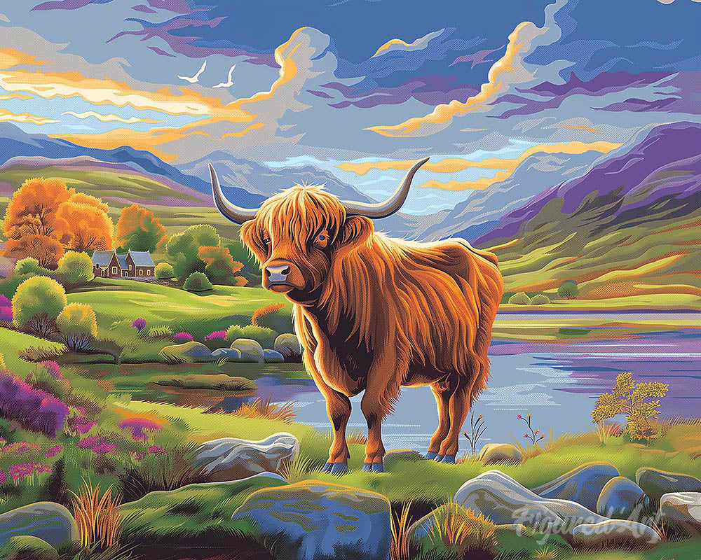 Highland Cow Painted Skies