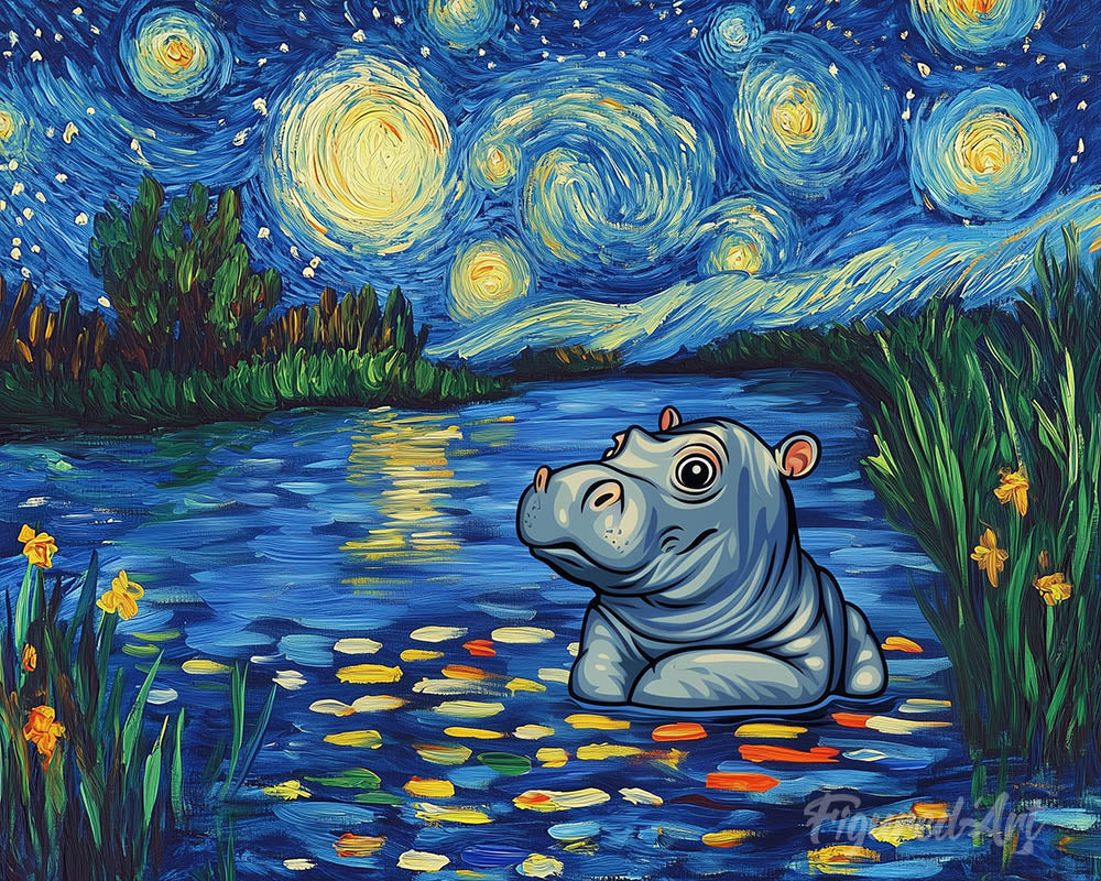 Hippo in the Starry Night