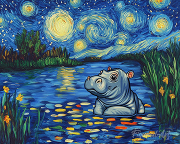 Hippo in the Starry Night