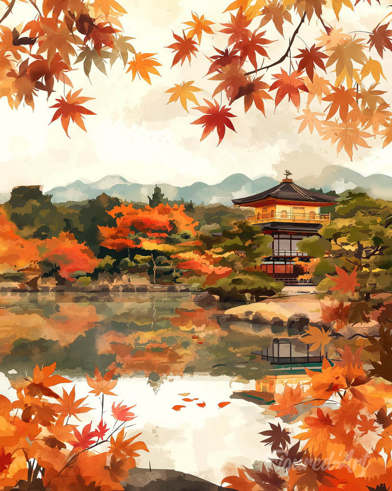 Japanese Temple by Fall Lake