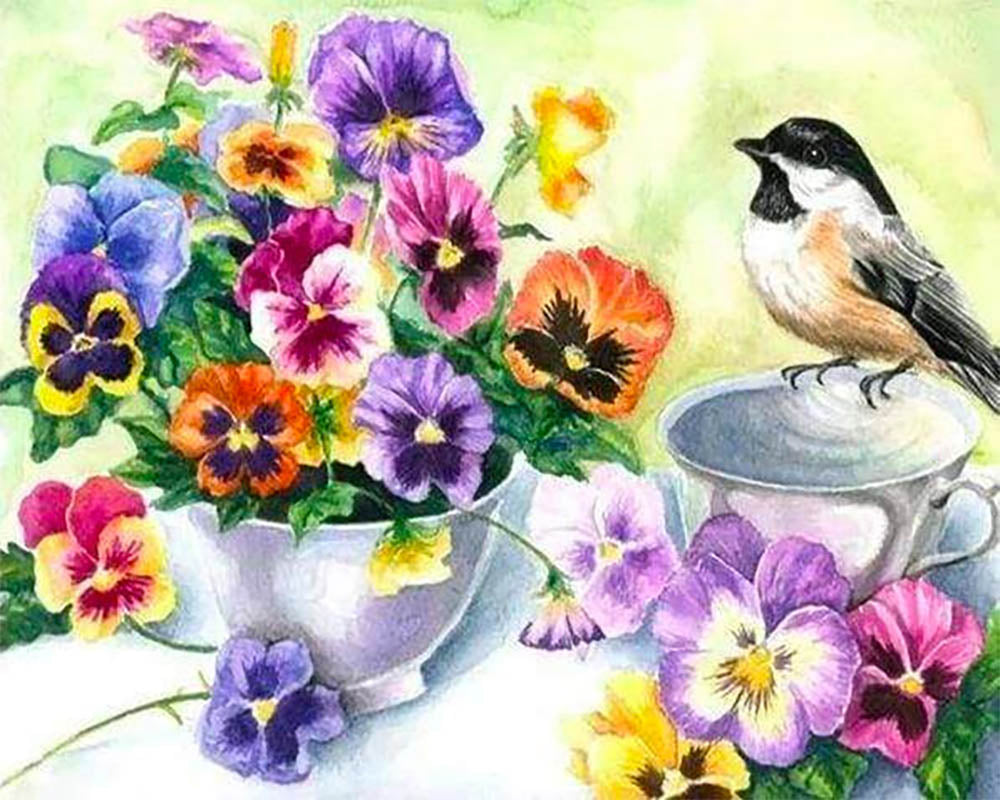 Little Bird and Cup of Flowers