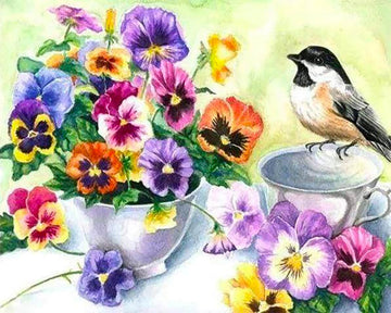Little Bird and Cup of Flowers