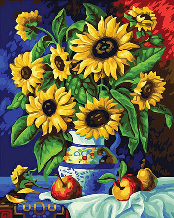 Marguerite vase on a tablecloth